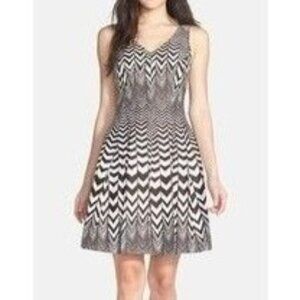 Taylor Womens Sleeveless Chevron Stripe Fit Flare Dress Size 6
